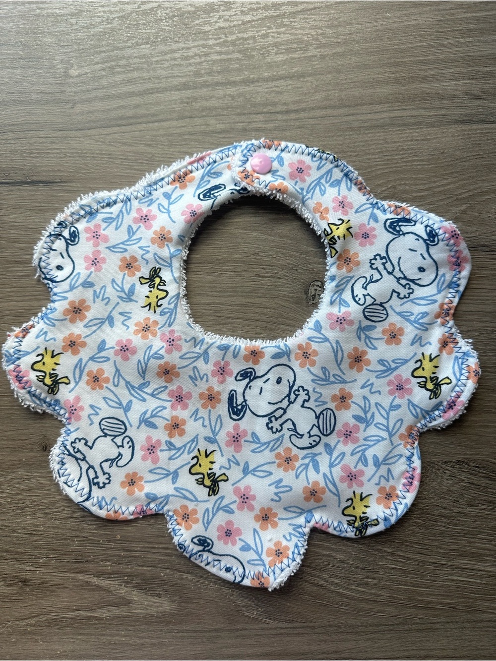 Floral Snoopy Baby Bib - Pink & Blue